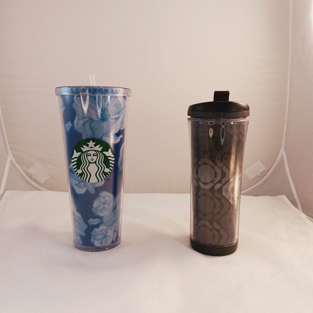 Starbucks Blue Cactus Flower Acrylic Tumbler Lid 24 Oz Heat Bump & Black Tumblr
